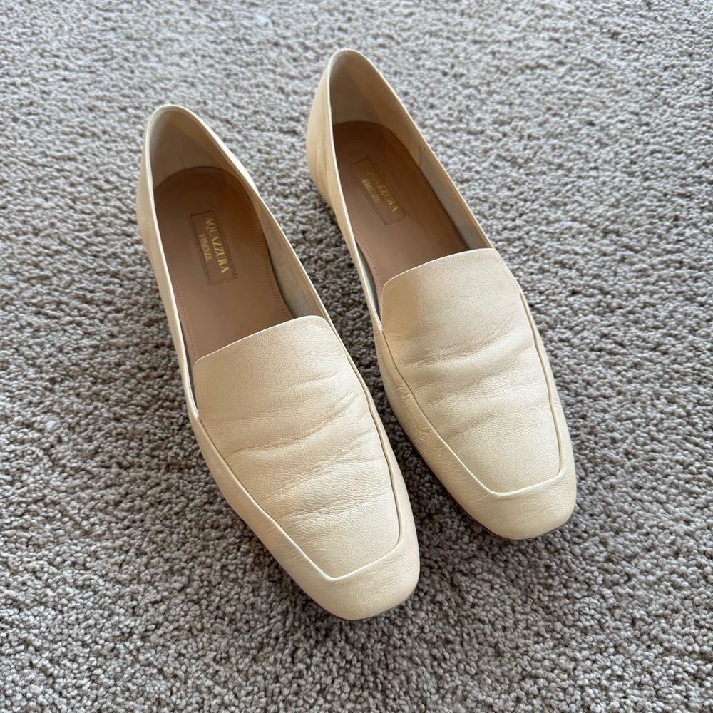 Aquazurra women's leather loafers size 7.5 cream italy leather soft comfortable